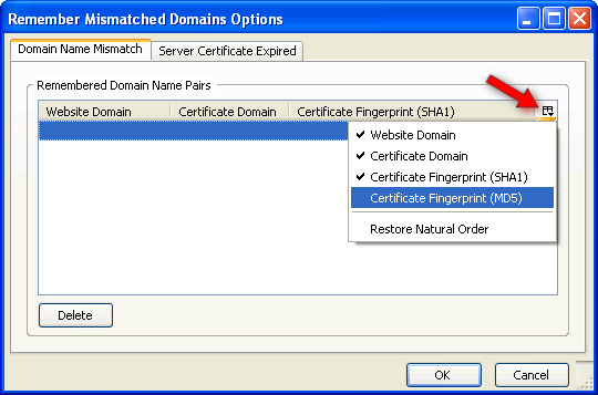 RMD options with certificate fingerprints